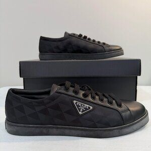 Prada Leather And Re-Nylon Sneakers 'Black Symbole Motif Pattern'